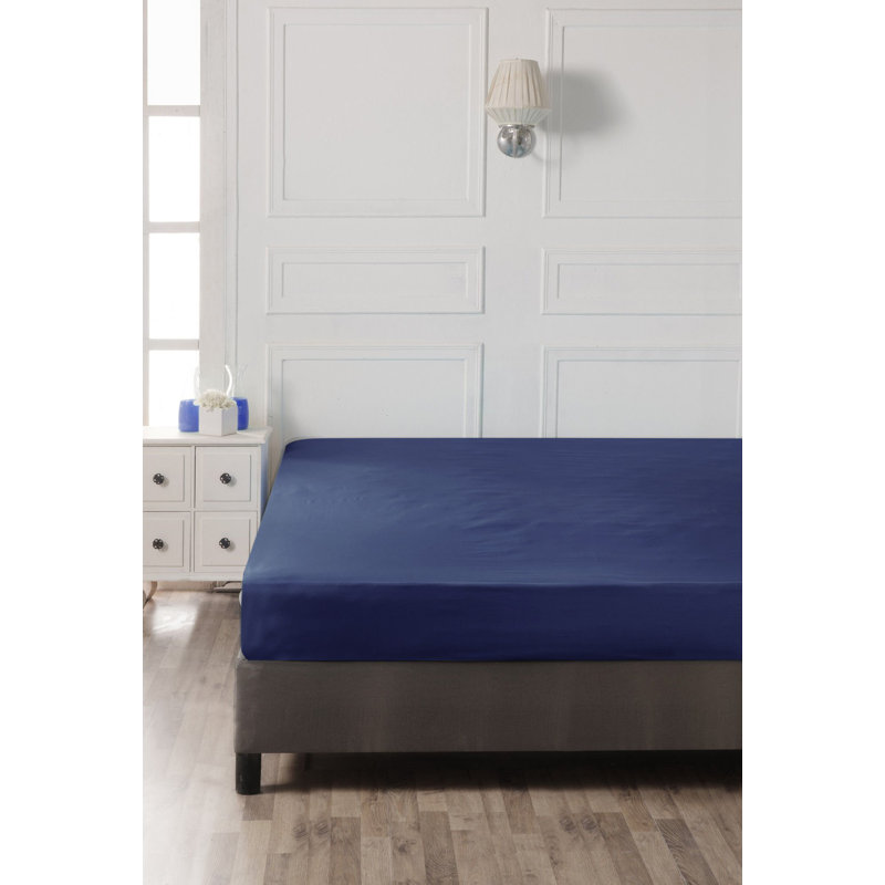 Premium Fitted Sheet, 100% Cotton, Sax Blue, 59 x 79 + 11.8 Deep Pocket | 155 Thread Count, Soft & Breathable | Machine Washable at 86°F | for Comfortable Sleep & Easy Care