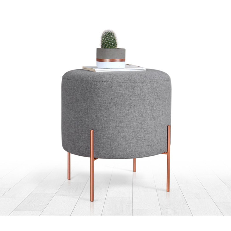 Stylish Bohemian Pouffe, Grey | 50% Cotton / 50% Linen, 16.5 x 15.7 inches | 35 DNS Orthopedic Sponge, 5.9 inches Height | Copper Coated Iron Legs | Perfect for Hotel & Home Decor, Comfortable & Chic Design