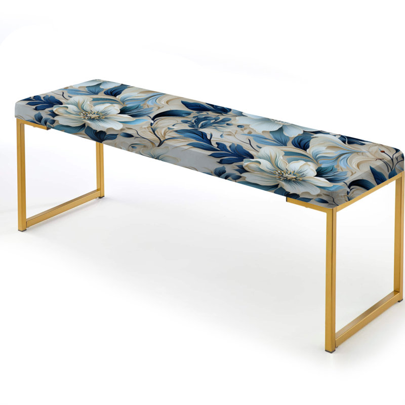 Banc floral rembourré or, Motif cachemire d'une oasis de repos de style bord
