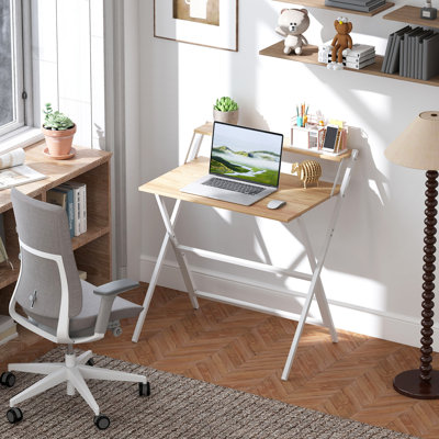 Bureau d'ordinateur pliable avec tablette pour moniteur, bois naturel