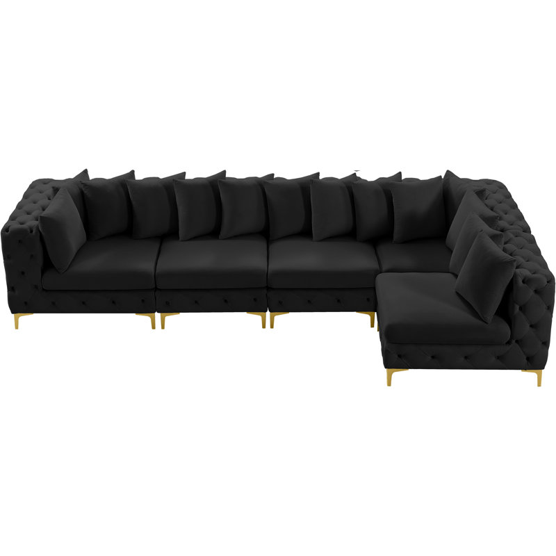 Tremblay 138" Wide Velvet Reversible Modular Corner Sectional, Black Velvet