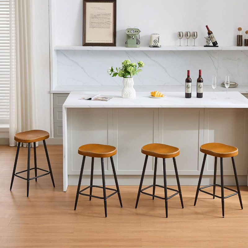 Tabourets de comptoir en simili cuir sans dossier pour îlot de cuisine (ensemble de 4), 4, Brun whisky