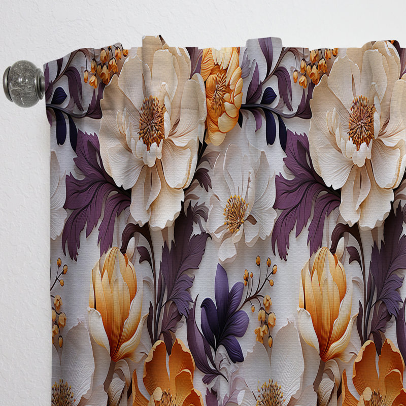 Composition de fleurs de chalet beige et mauve - Panneaux de rideaux floraux, L 52 po x L 108 po