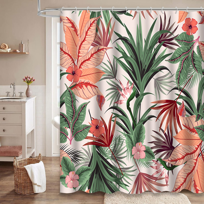 Tropical Flowers Jungle Leaves Paradise Shower Curtain with 12 Hooks, L 72 po x l 84 po