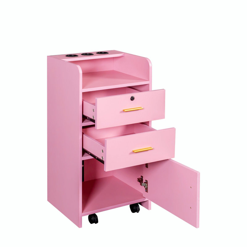 Keunte Classic Hair Tool Organizers Accent Storage Cabinet with a Lockable Drawer, Pink, Gold