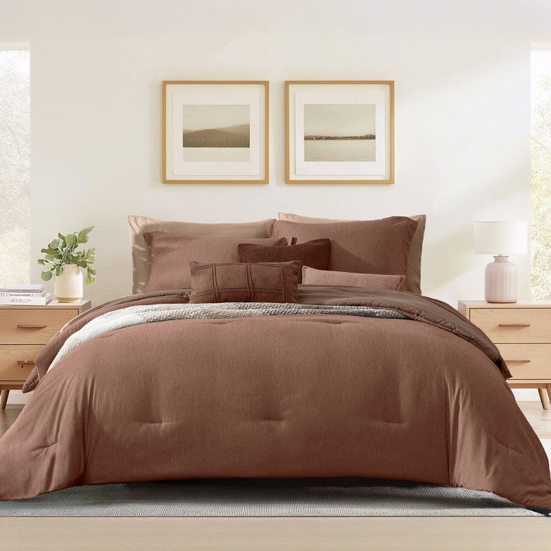 Cationic Comforter Set 7PC, Terracotta, Queen Comforter + 6 Additional Pieces