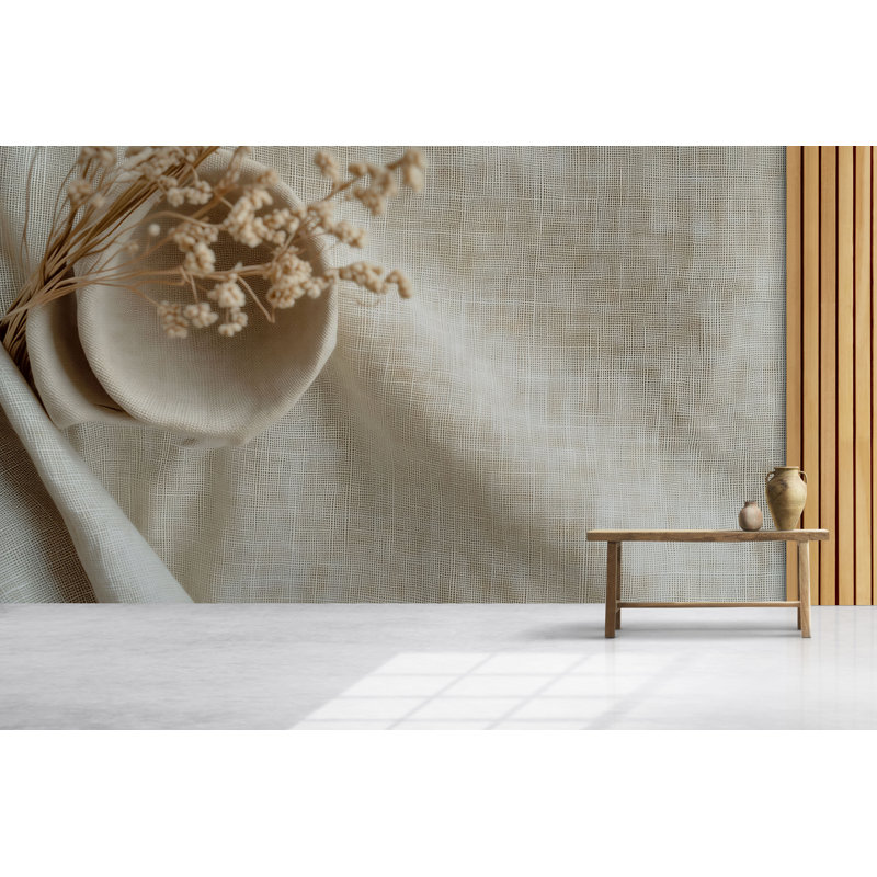 Minimalist Beige Linen Texture Wall Mural – Modern Neutral Fabric Wallpaper Vn826 (Non-Woven) VN826, 145" L x 100" W