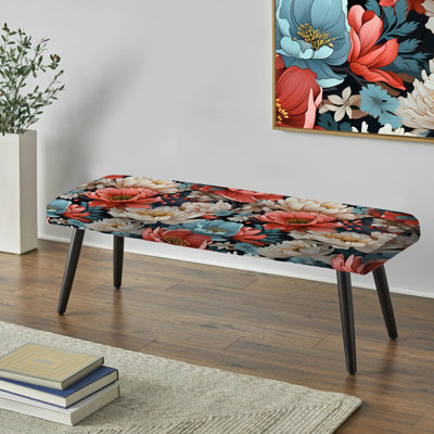 Rose et beige Modern Floral Fusion Symphony - Banc rembourré floral noir