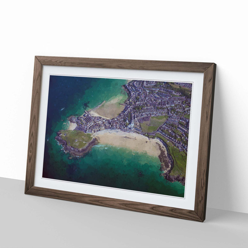 View of St Ives in Cornwall - Picture Frame Graphic Art Print, 35cm H x 50cm W x 2cm D, Walnut