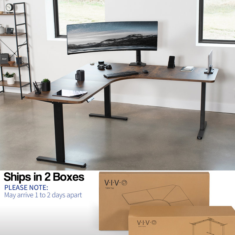Rustic Vintage Brown L-Shaped Electric Adjustable Standing Desk