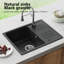  Single Bowl Quartz Kitchen Sink, 57x45 Cm Black Bowl Sink, Push-to-drain/store Water, Scratch-resistant Stain-proof Self-healing, With Drain Fittings & Overflow
