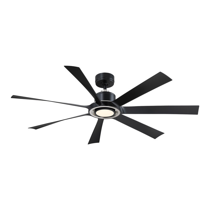 Lenzi 60 inch Indoor/Outdoor Ceiling Fan with LED Light Kit - Black with Brushed Nickel blades, Black, Brushed Nickel