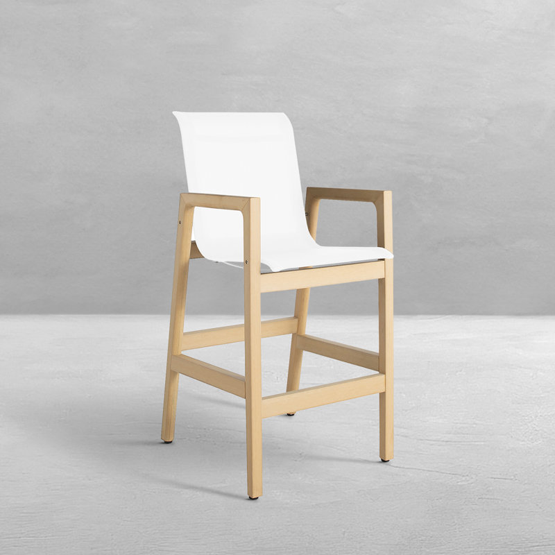 Seashore Wood Outdoor 29.5" Patio Bar Stool, Natural/Gray