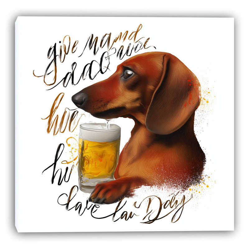«Happy Hour Dachshund», art mural sur toile tendue, L 20 po x H 20 po x P 1,5 po