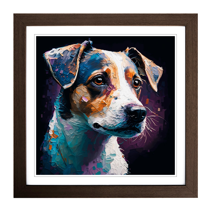Jack Russell Palette Knife Painting - Single Picture Frame Print on Wood, Walnut