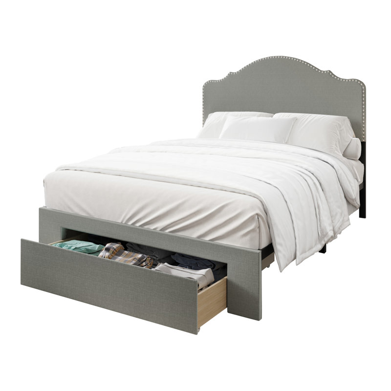 Jabrien Upholstered Panel Storage Bed, Light Gray, King