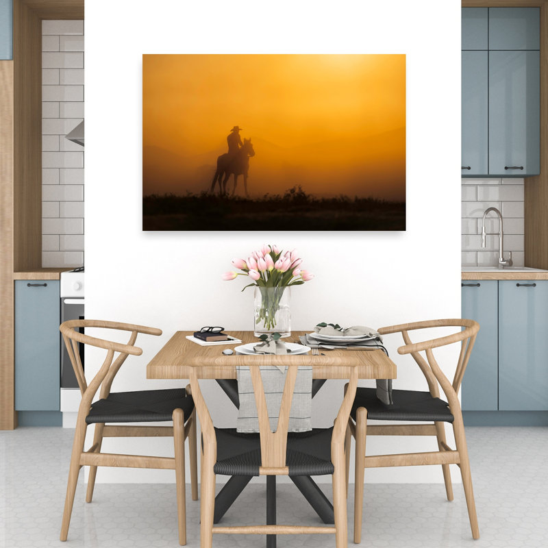 «Golden Hour Cowboy» serein abstrait cheval contemporain paysage lever de soleil