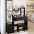 17" Diameter Led Vanity Table With 3 - Color Adjustable Brightness Touch Control Mirror, Full Body Mirror Cabinet And Cushioned Stool, American Design, Material, Black, 42.06 In Depth, 13.99 Width,
