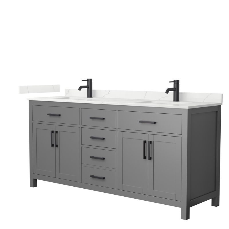 Beckett 72" Freestanding Double Bathroom Vanity with Quartz Top, Giotto Quartz, Matte Black, Dark Gray