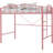Twin Metal Loft Bed with Ladder & Arched Guardrail, Space Saving, Pink-1513776782