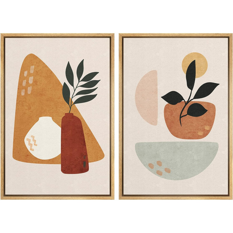 Forme de milieu de siècle, feuille de forêt en pot, variété et demi-cercles, géométrique abstrait et minimaliste moderne