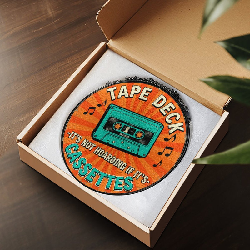 Décoration de fenêtre : panneaux en vitrail décoratifs en forme de cassette musicale, attrape-soleil