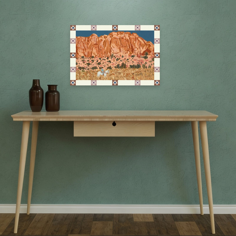 «Desert Cowboy Mountains Tranquil Abstract Contemporary Horse Landscape», reproduction d'art murale, H 12 po x l 18 po