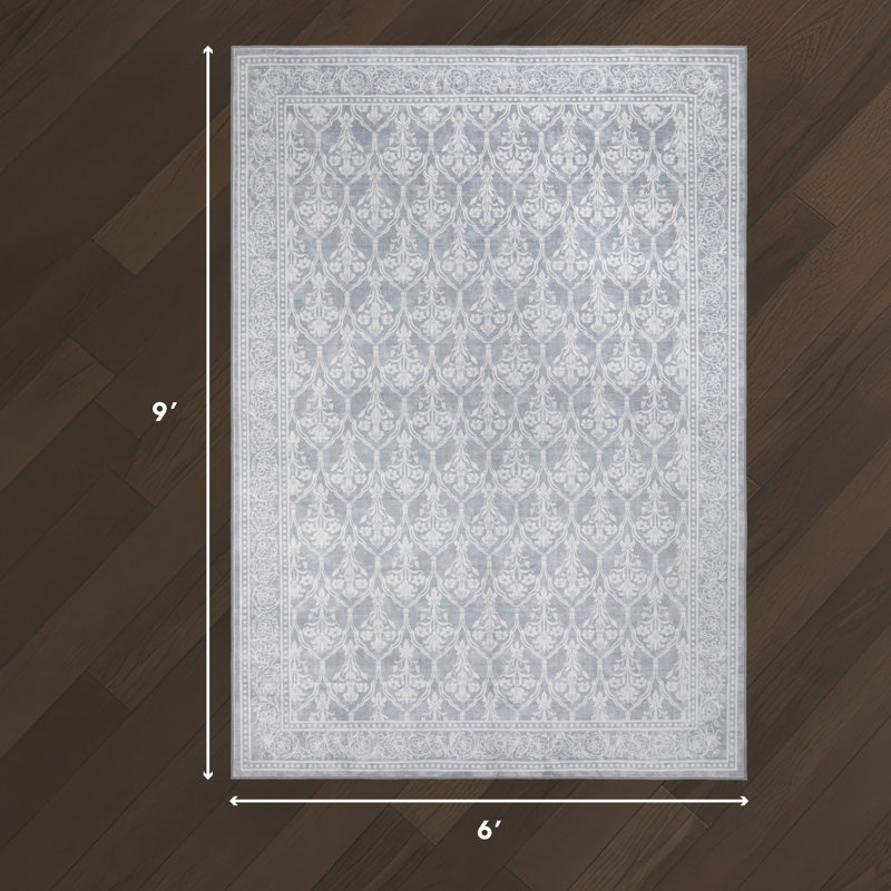 Laura Ashley Washable Printed Velvet Rug, Grey, 6' x 9'
