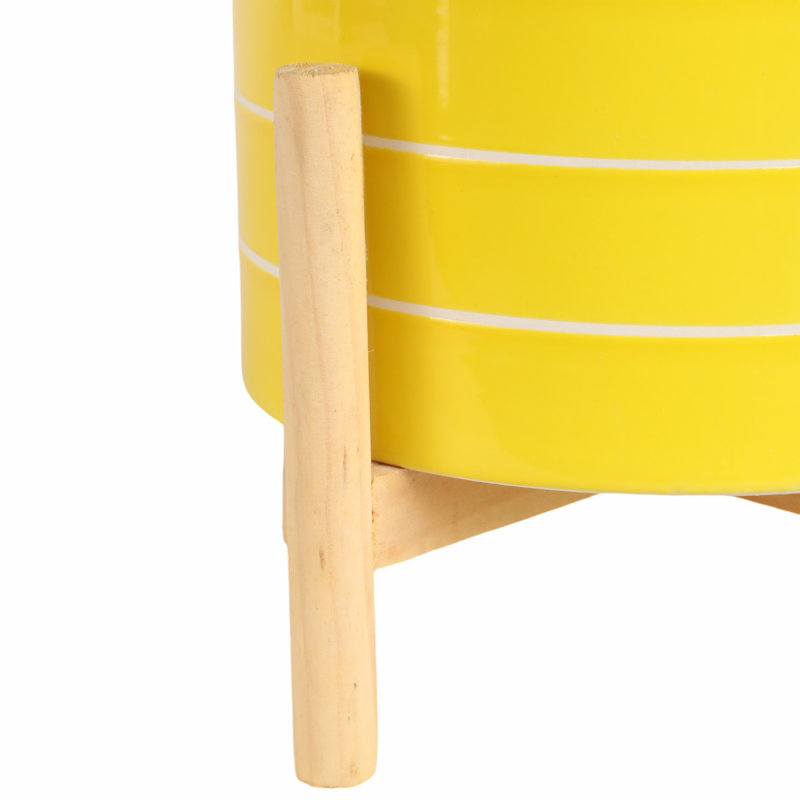 Pot de fleurs d'extérieur en céramique brillante sur support pour décoration intérieure - Pot de fleurs moderne et contemporain pour le salon ou le patio - Jaune