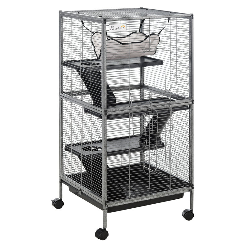 Cage à roulettes pour petits animaux Pawhut, Gris