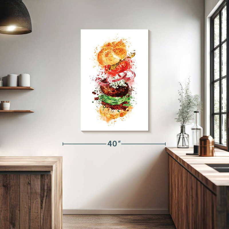 Burger déconstruit éclaboussures, H 39 po x l 26 po