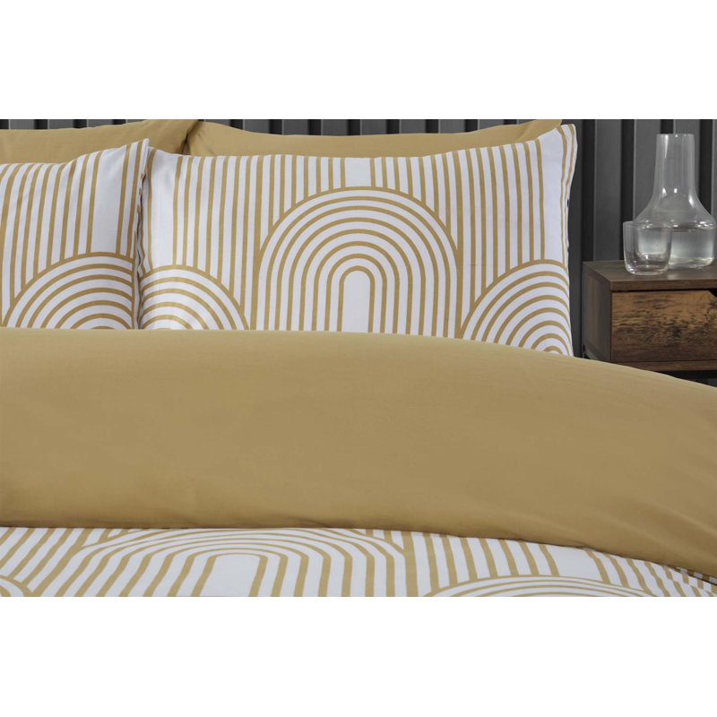 Cotton Blend Geometric Duvet Cover Set with Pillowcases, Single, Yellow