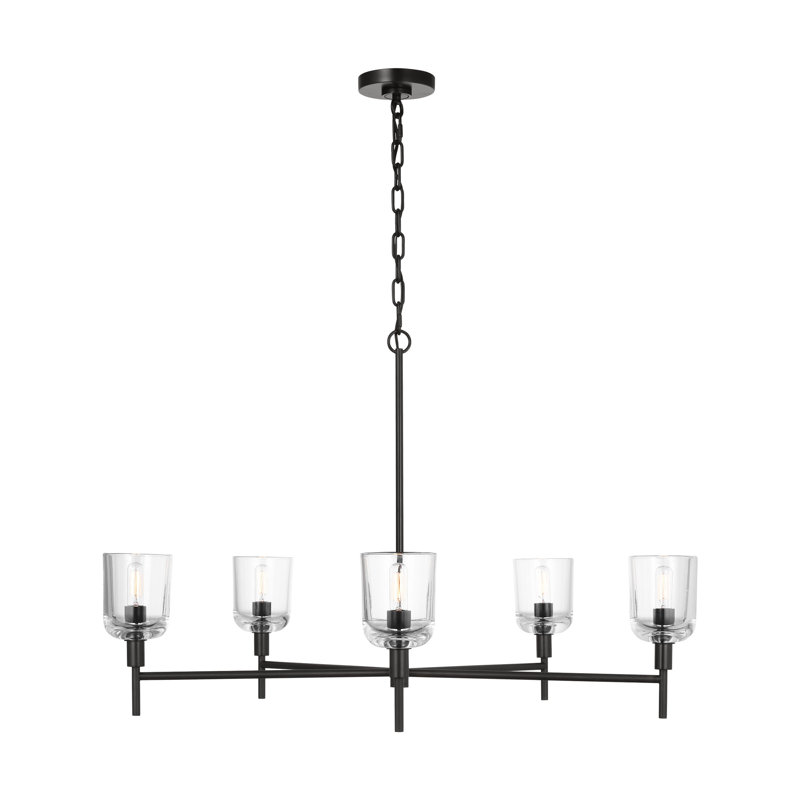Thom Filicia Coury Light Dining Room Chandelier With Clear Shade, 5 Lights, Aged Iron, 23.5" H x 36" W x 36" D