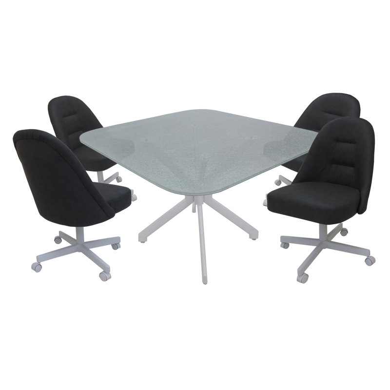 Chaises de roulette pivotantes en métal Degeorge M-235 - verre craquelé - vinyle gris - blanc