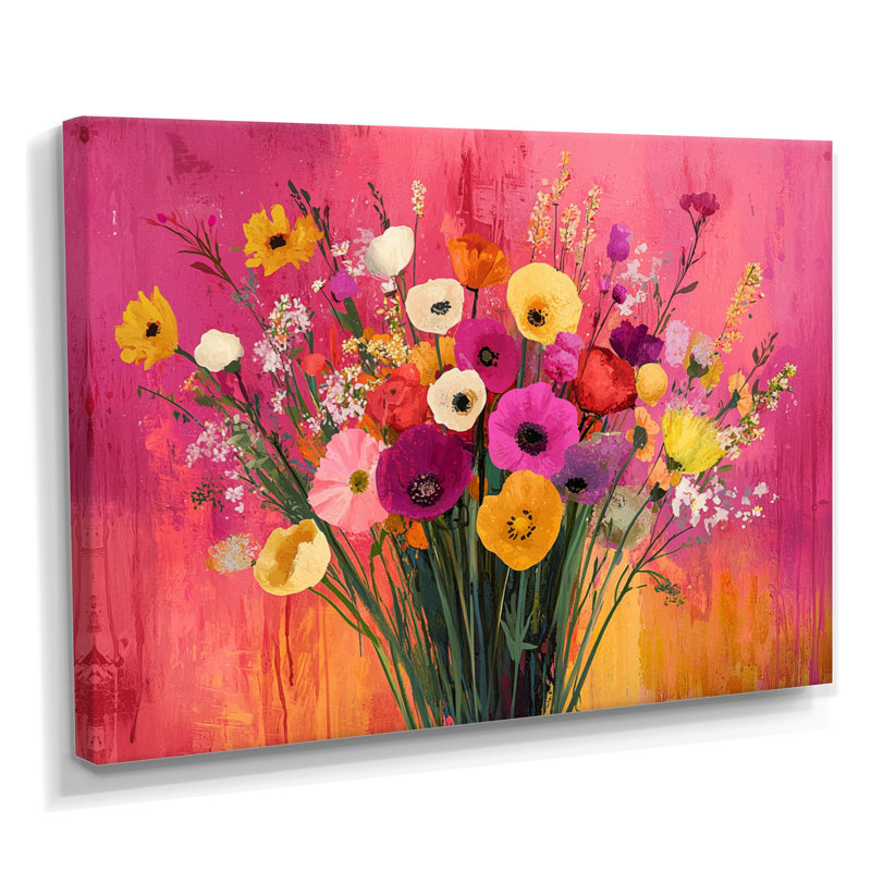 Célébration rose des bouquets assortis - Art mural assorti, H 24 po x l 32 po, Toile tendue sur cadre, Ne s’applique pas