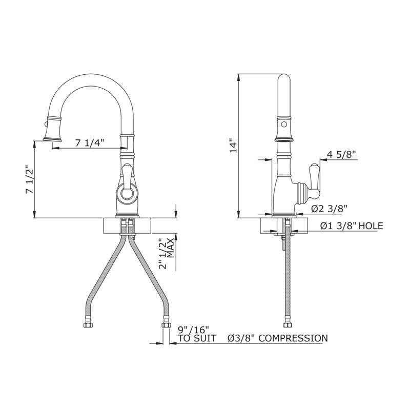 Georgian Era Pull-Down Bar/Food Prep Kitchen Faucet, English Gold