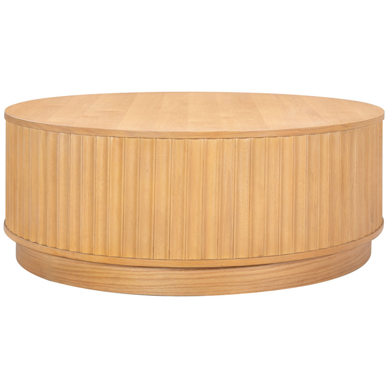 Cynthia Round Fluted Coffee Table, Brown Oak