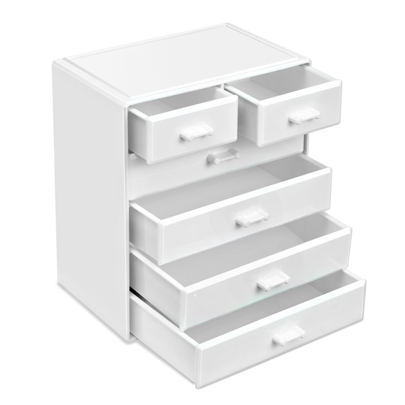 Boîte de rangement pour maquillage et coiffeuse, grande, 6 tiroirs, blanc, Blanc