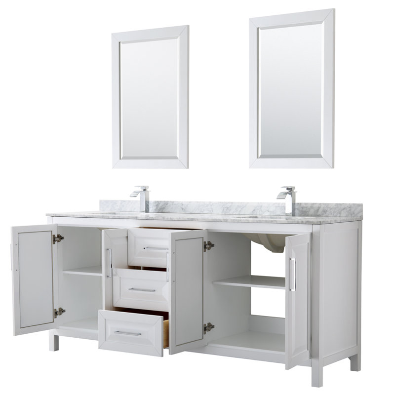 Daria 80'' W Double Vanity, Polished Chrome, Carrara Cultured Marble, White