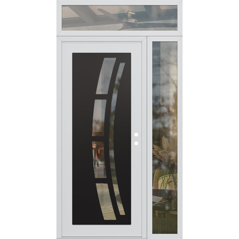 C12 gauche 48 po X 96 po Panneau de porte en verre transparent blanc et blanc à panneau avec porte d'entrée avant en verre transparent Sidelite et Transom