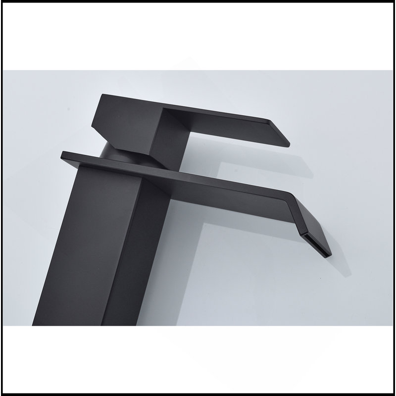 Waterfall Spout Single Handle Bathroom Sink Faucet, Matte Black