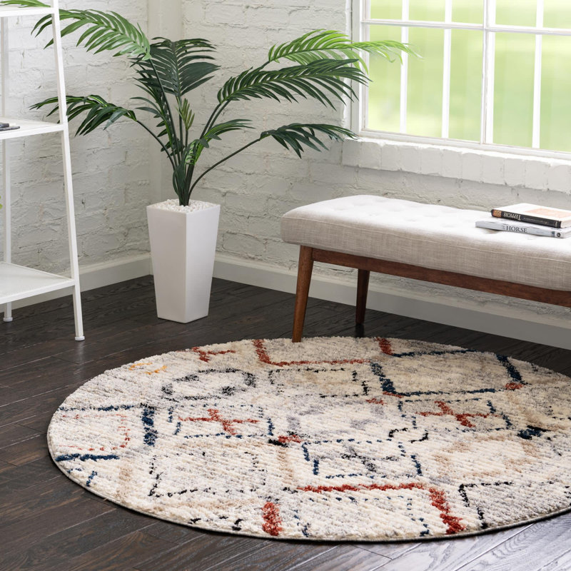 Tapis beige à motif géométrique Tucson, Rond 3 pi