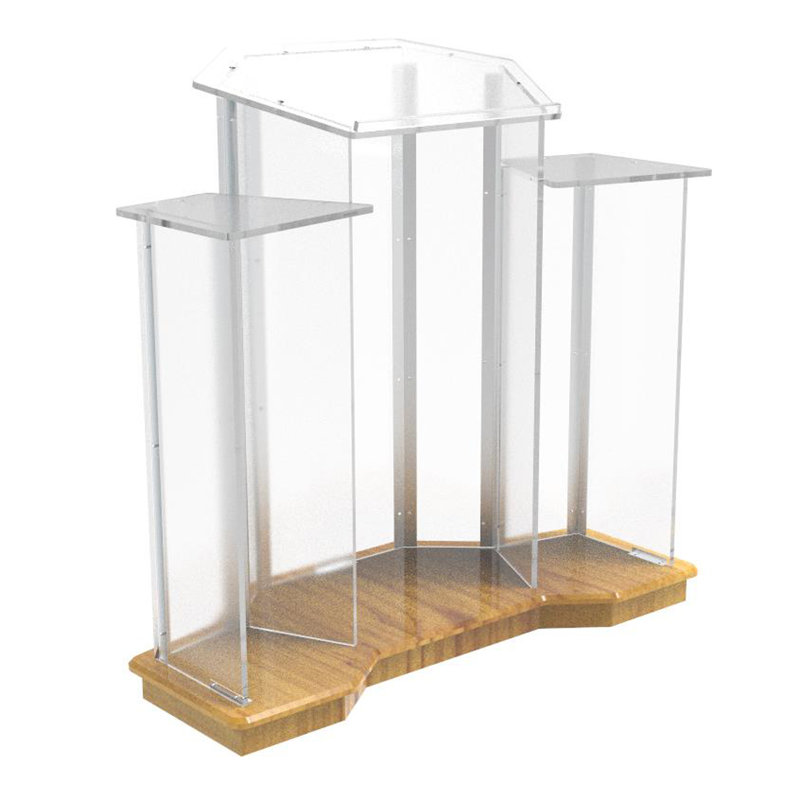 Podium assemblé Fixturedisplays®, base en bois avec acrylique fantôme transparent, lutrin, pupitre, fabrication à 3 niveaux 11909NEW - Podium assemblé