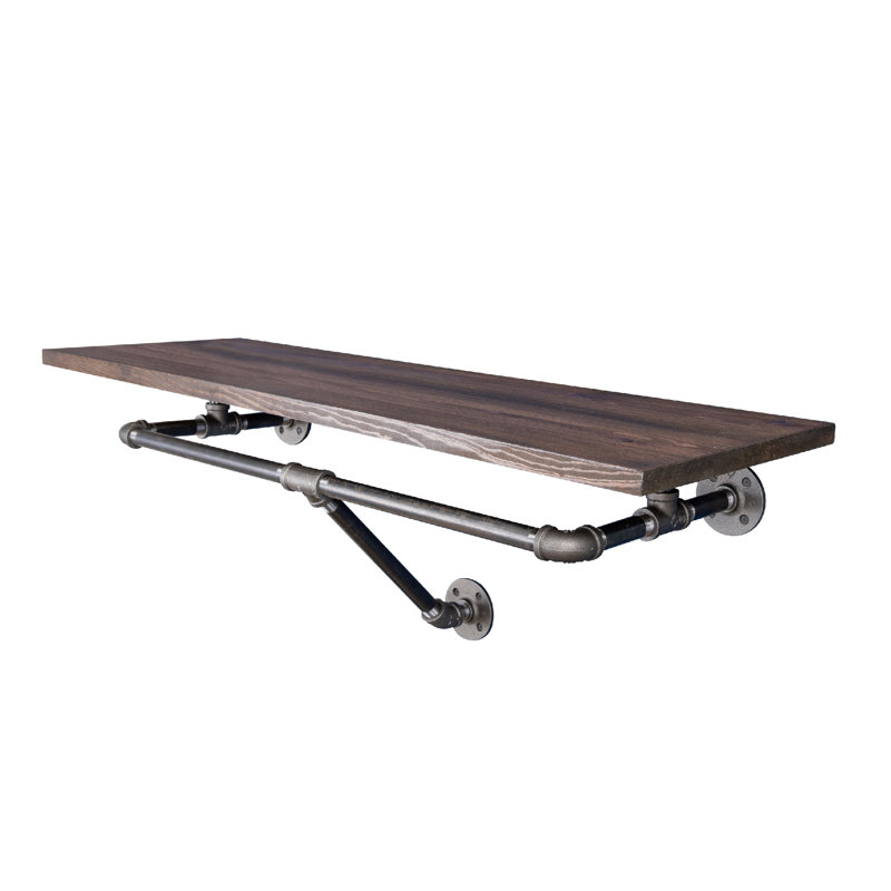 Rustic Pipe Wardrobe Rack Kit with Wood Shelf, Trail Brown, 18" H x 36" W x 12" D