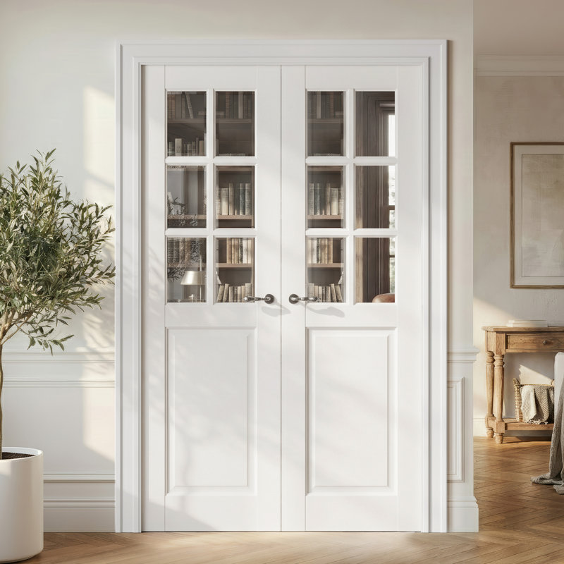 Porte double vitrée apprêtée à 6 carreaux pour garde-manger, sans quincaillerie, 48" x 80"