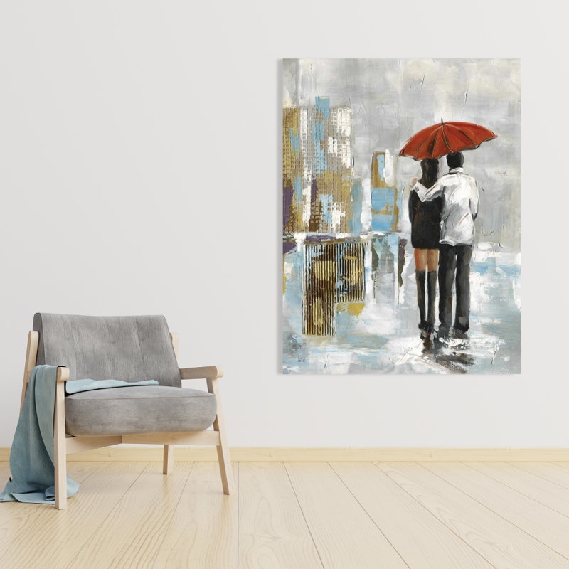 Couple marchant sous un parapluie - décor contemporain sur toile Street