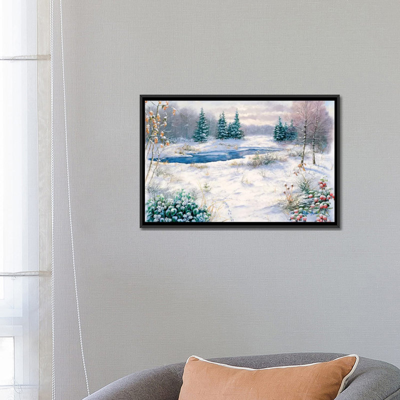 «Winter Time», reproduction rectangulaire sur toile, H 18 po x l 26 po x P 1,5 po, Pas de tapis, Toile avec cadre noir
