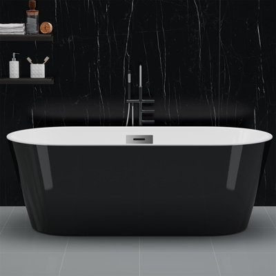 Baignoire de trempage autoportante en acrylique noir 67 "pour adultes avec trop-plein et drain en chrome 67"