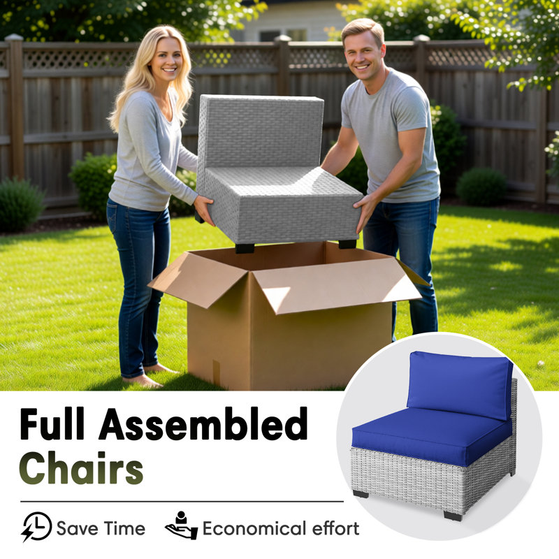 No-Assembly Chairs, 2-Person Patio Furniture Set Durable Wicker Outdoor Sectional Seating Group Outdoor Conversation Sofa With Fire Pit
