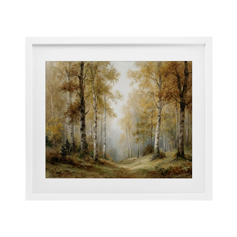 Birch Forest Pathway, reproduction encadrée sous verre, design par LSR Design Studio, H 13 po x l 16 po, Cadre blanc côtier